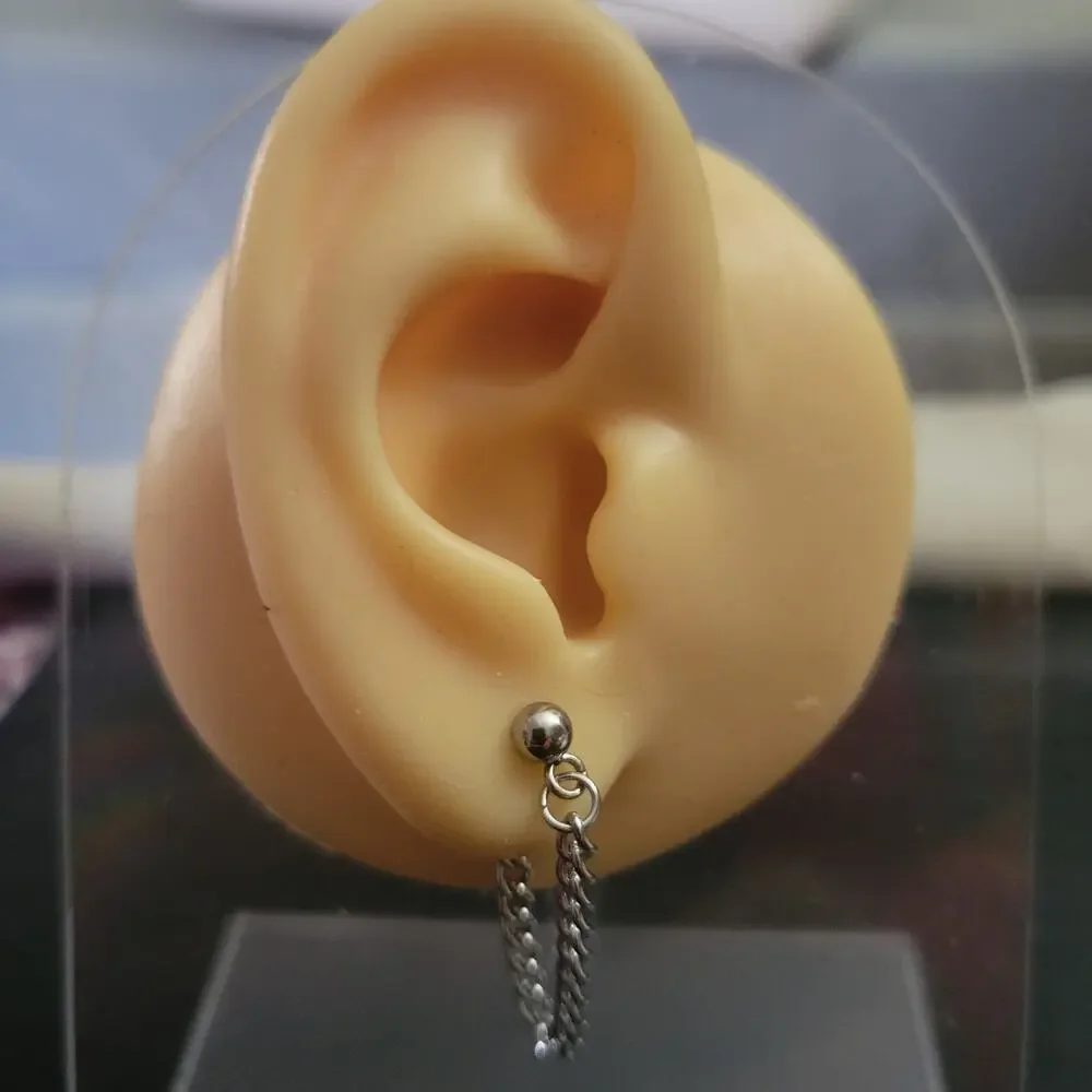 Men's silver chain stud earrings